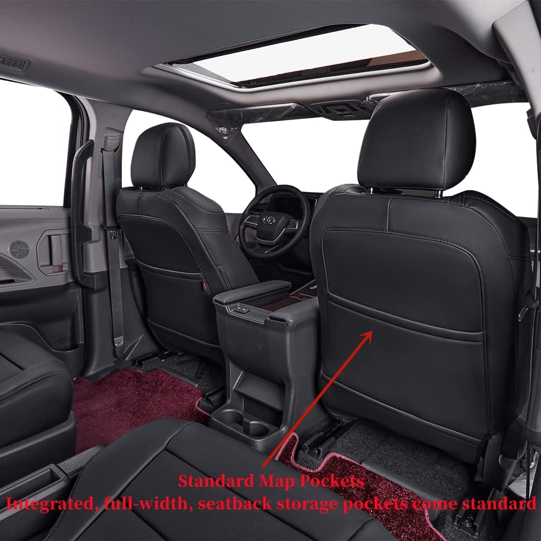 coverdream Sienna Seat Covers Custom Fit for 2021-2026 Toyota Sienna LE/XLE (8-Passenger),2nd Row Bench w/Removable Middle Seat Waterproof Leatherette(Full Set,Black)
