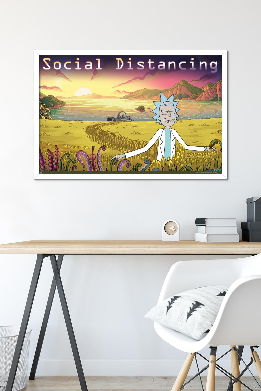 Rick And Morty - Social Distancing Wall Poster, 22.375" x 34" Framed