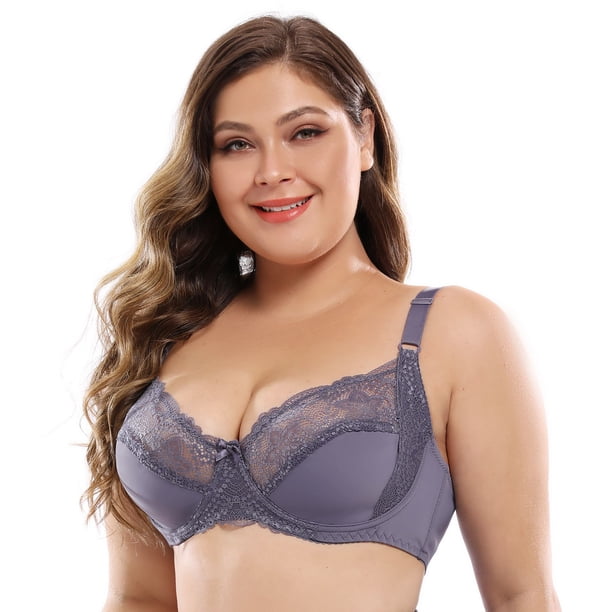 Sujetador de encaje sexy ultrafino de copa completa de 38-48DE de talla grande con anillo de acero, ropa interior pequeña que muestra el pecho grande europeo y americano