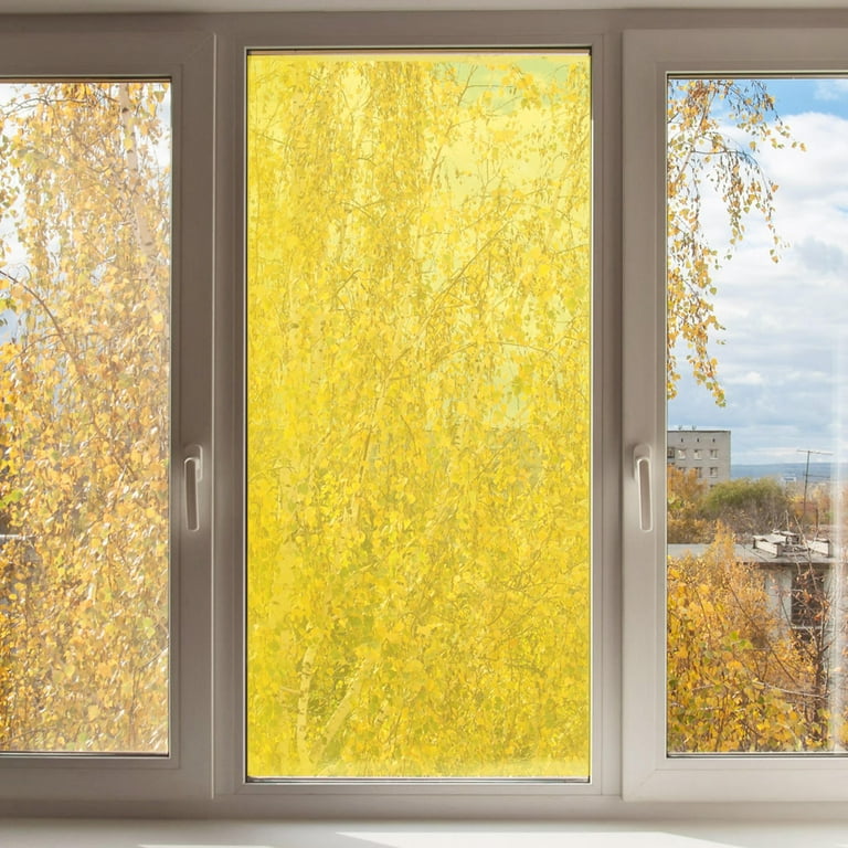NICEXMAS Yellow Faux Stained Glass Window Film Decorative Plastic