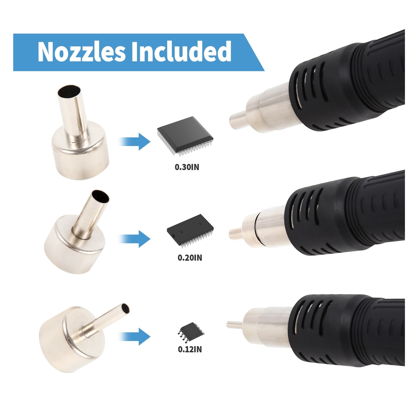858D Digital Hot Air Rework Station Kit, SMD Heat Gun with 3 Nozzles