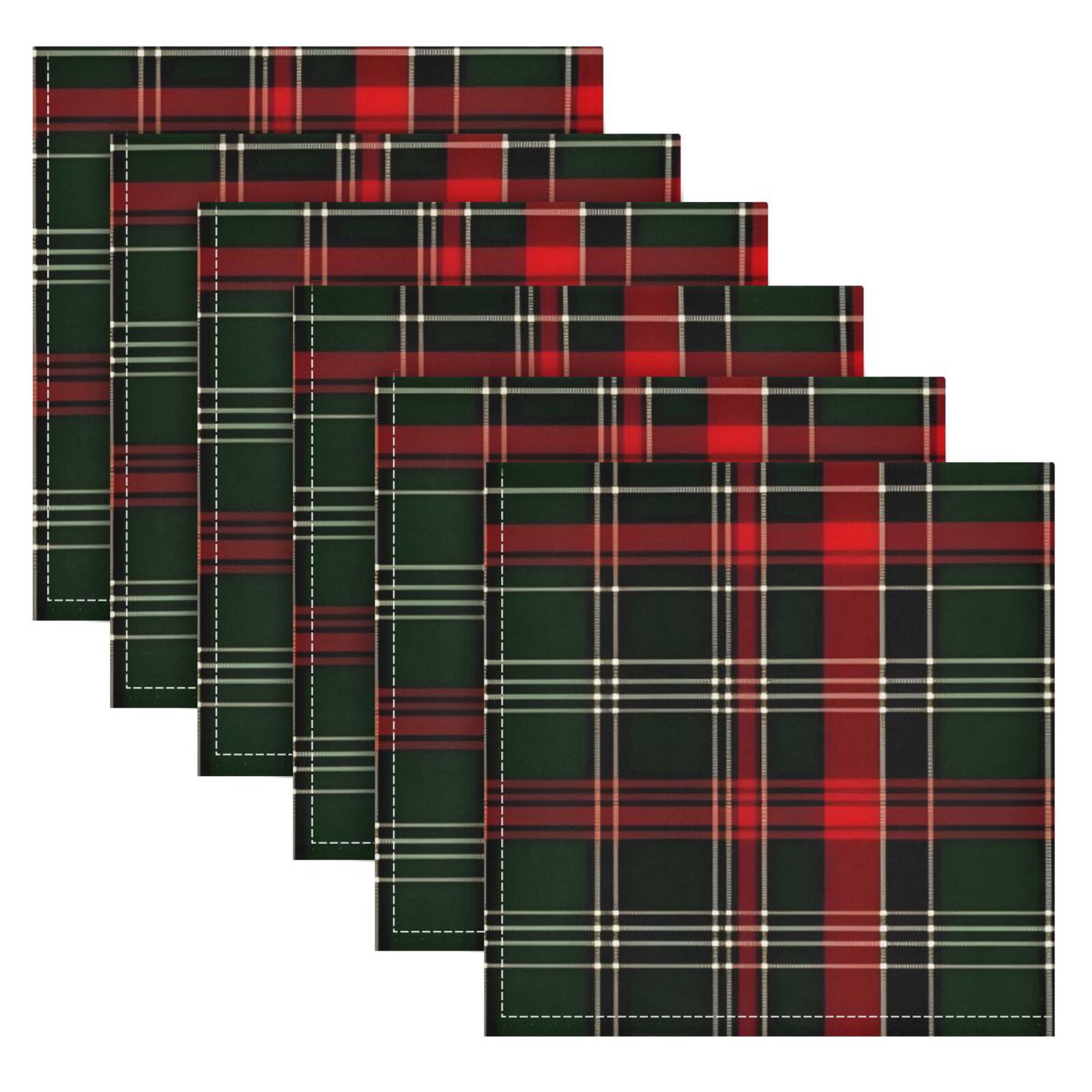 JSTEL Christmas Checked Tartan Cloth Napkins Set of 6, 20x20 Inch Washable and Reusable Napkin for Decoupage Dinner Party Everyday Use