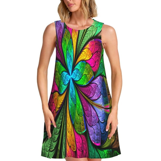 Balery Multicolored Beautiful Flower Vestidos de verano para mujer con estampado: vestido holgado sin mangas, vestido playero informal y cómodo para días calurosos.