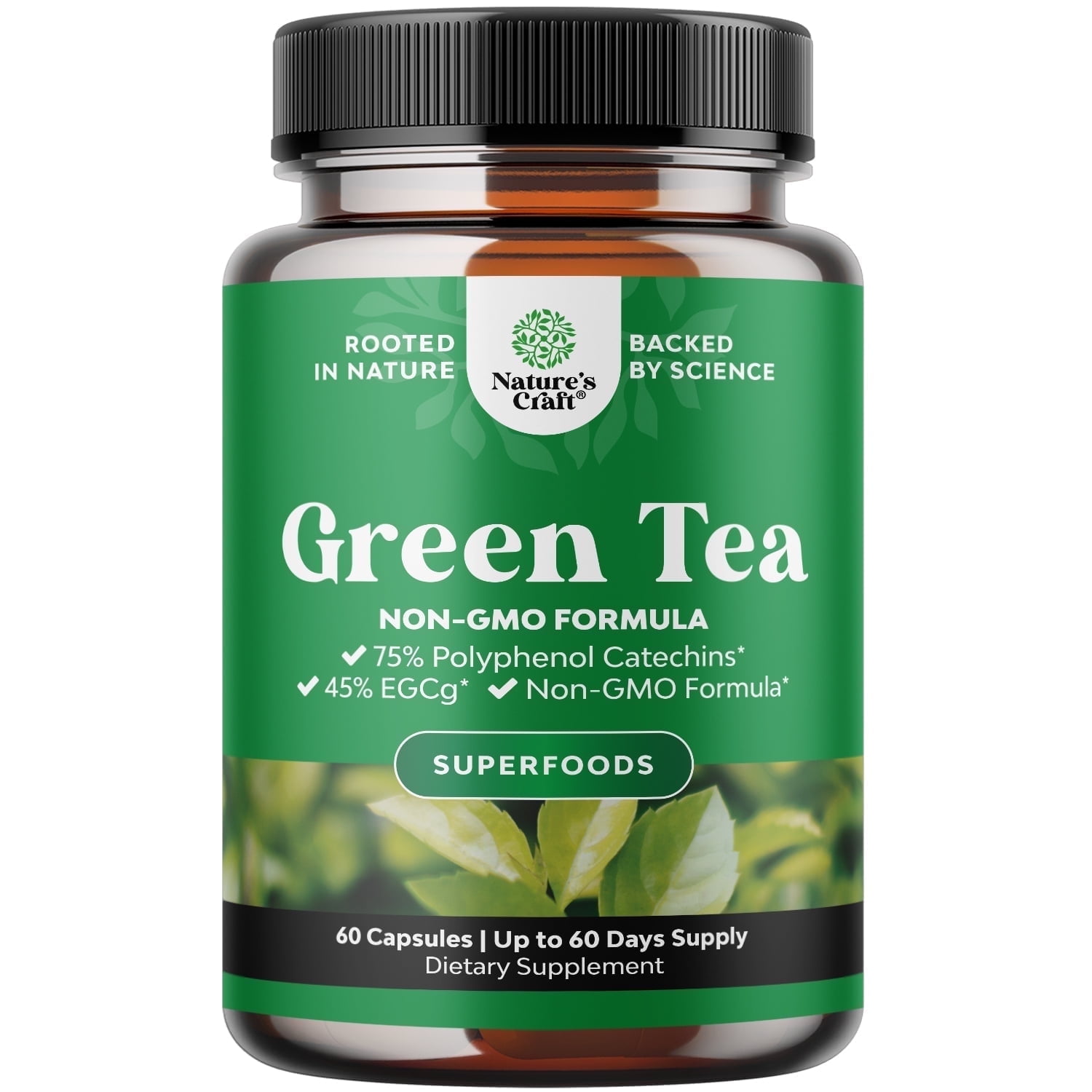 Natures Craft Pure Green Tea Extract Supplement, Metabolism Support for Men and Women, 60 Capsules