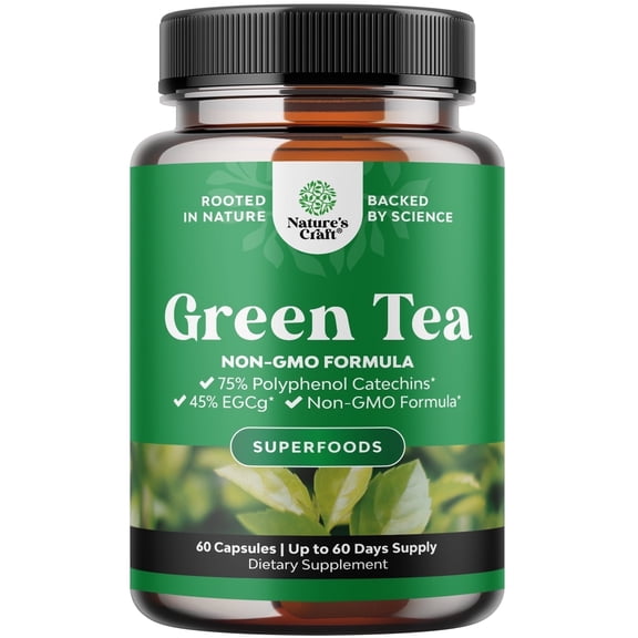 Natures Craft Pure Green Tea Extract Supplement, Metabolism Support for Men and Women, 60 Capsules