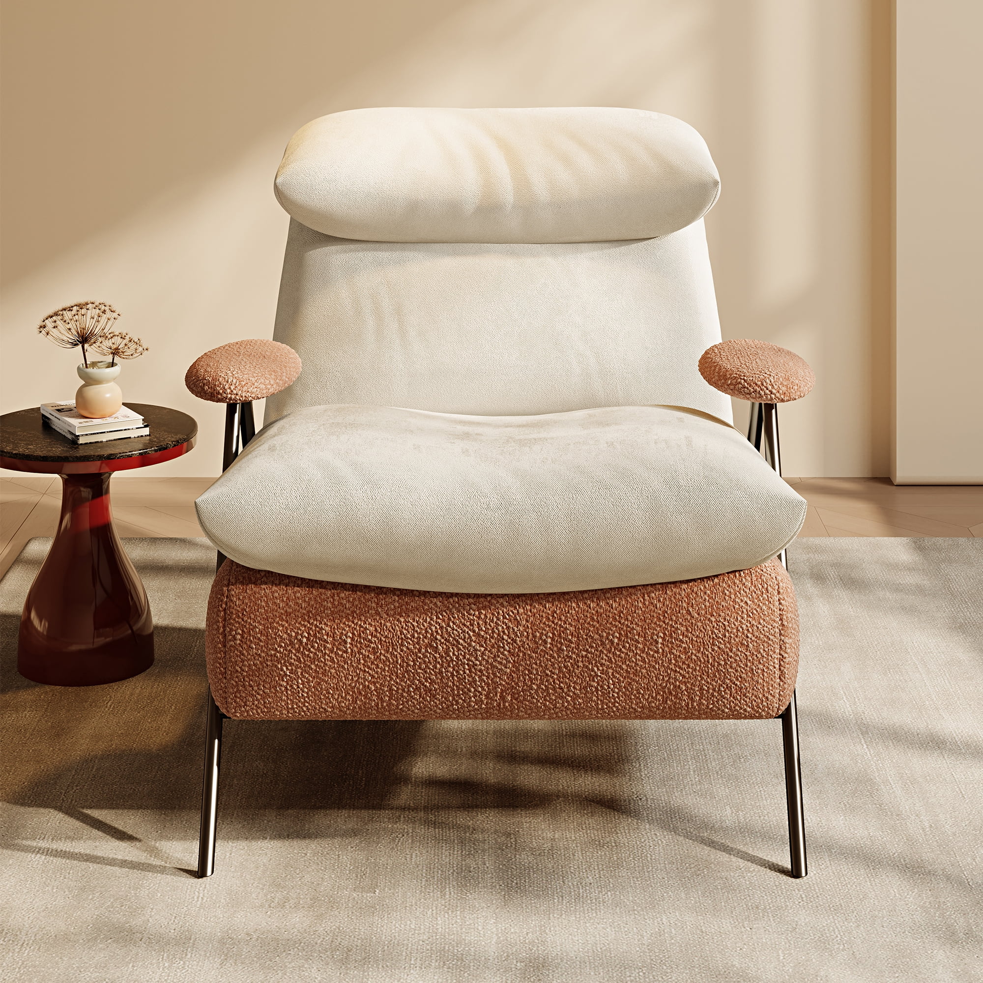 GARITIN Accent Chair and Reading Chair 31.8 Inch, Solid Wood Frame Lounge Chair with Chenille and Plush Upholstery for Living Room Bedroom, Beige
