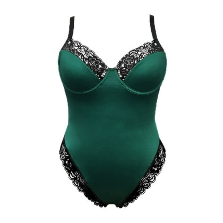 

JDEFEG Rhinestone Body Stockings for Women Lingerie Bodysuit Sleeveless Nightwear Women s Lace Sling Solid Underwear Lingerie with Stockings Included Nylon Green Xxl