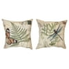 Set of 2 Dragonfly and Butterfly Postcard Square Canvas Accent Throw Pillows 15"
