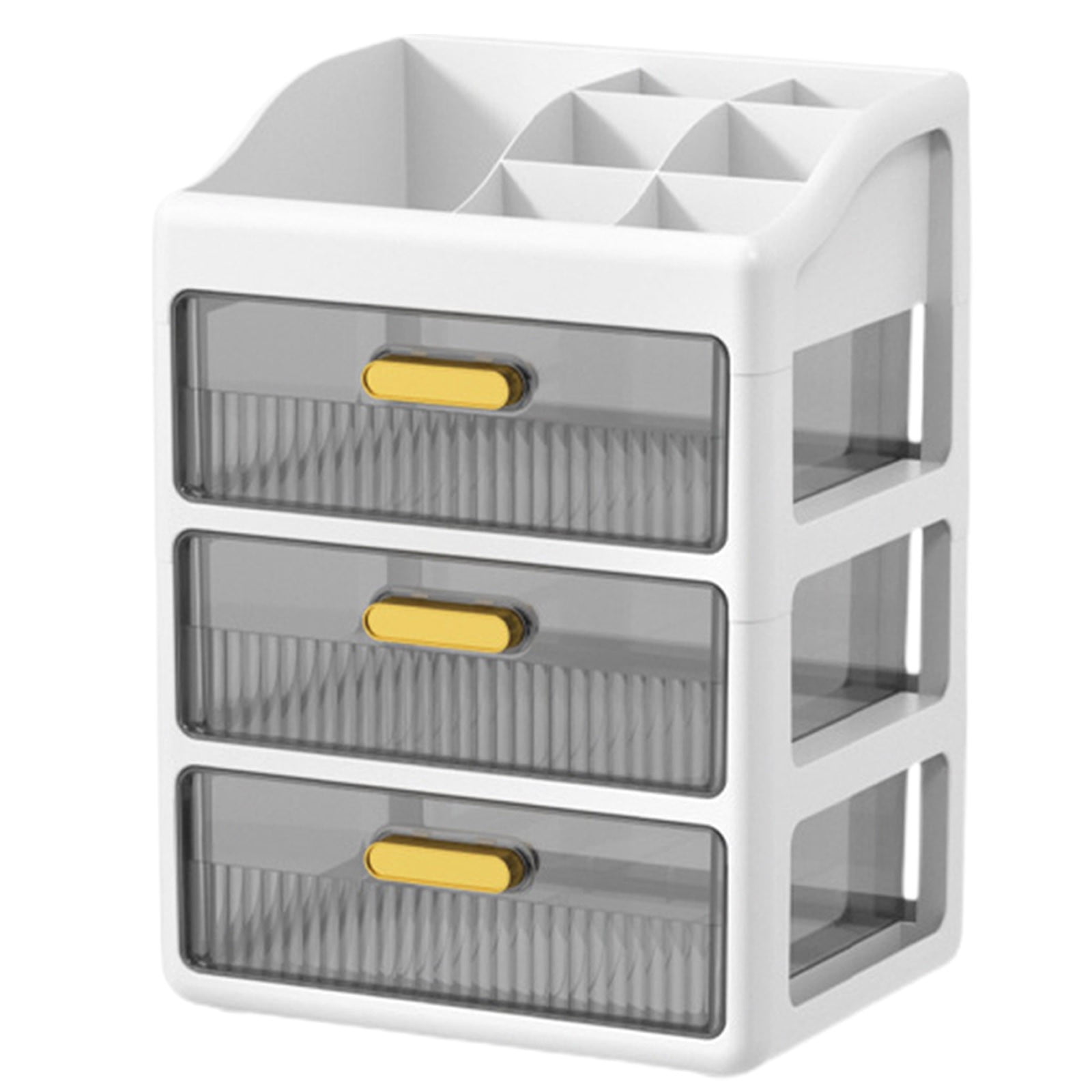 Drawer-Type Desktop Storage Organizer | 3-Tier Office Desk Stationery & Cosmetics Organizer with Transparent Drawers | Plastic Storage Cabinet 21x16x23cm