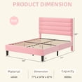 thumbnail image 2 of 4 EVER WINNER Full Platform Bed with Horizontal Stitched Pink Velvet Headboard, Upholstered Base, Stable Slat Support, Easy Assembly, 2 of 9
