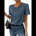 thumbnail image 1 of Blusas Tipo Túnica de Corta para Mujer, Estilo Informal, con Encaje Azul M, 1 of 10