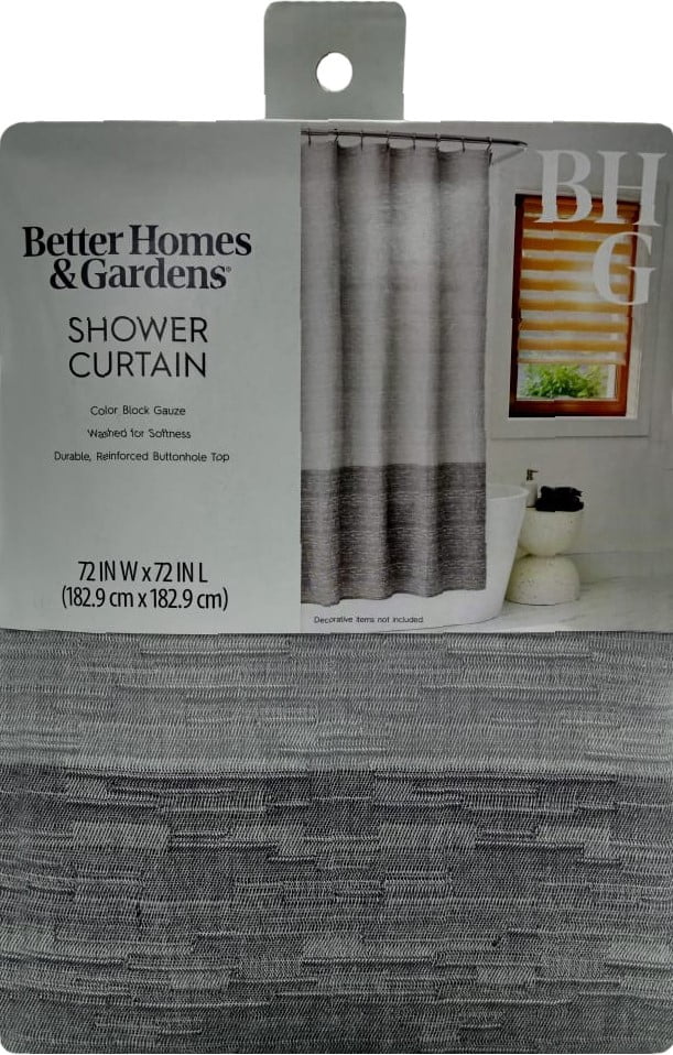 Better Homes and Gardens Gray Color Block Boucle Cotton/Poly Shower Curtain, 72" x 72"