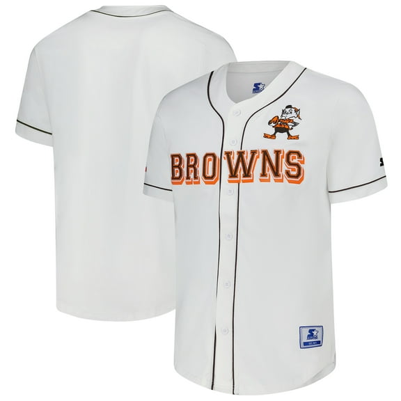 Men's-Starter White Cleveland Browns Relay Vintage Full-Button Baseball Jersey