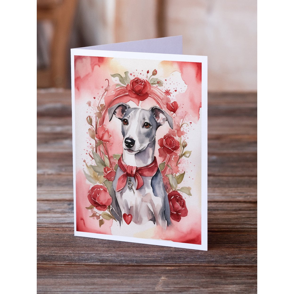 Whippet Valentine Roses Greeting Cards Pack of 8 7 in x 5 in