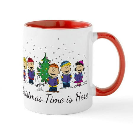 CafePress - Peanuts Christmas Time Is Ceramic Mug - 11 oz Ceramic Mug - Novelty Coffee Tea Cup