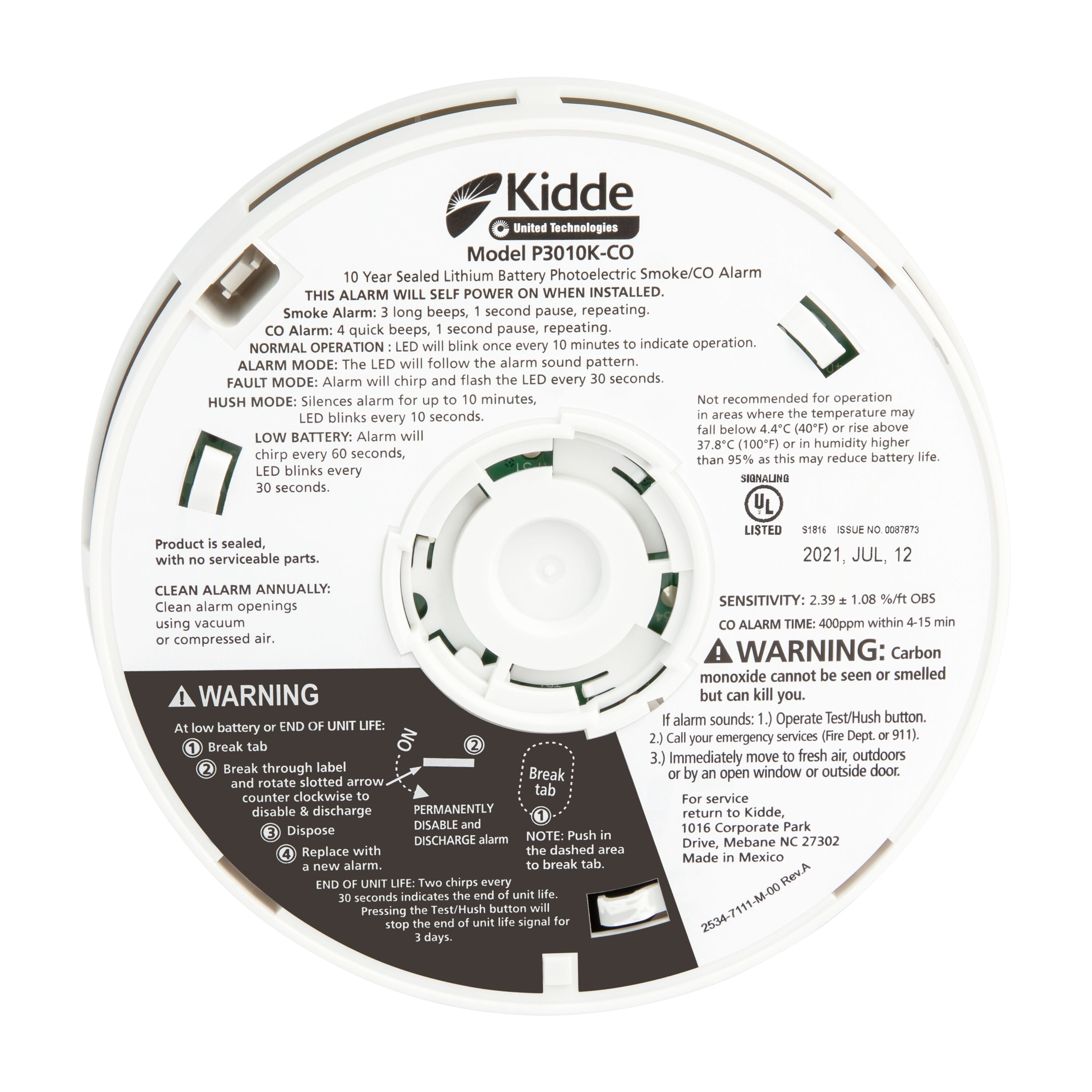 Kidde Kitchen Combination Smoke Carbon Monoxide Alarm 10-Year Lithium Battery