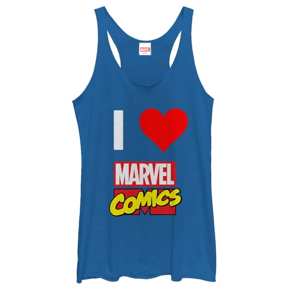 Women's Marvel I Love Comics Racerback Tank Top Royal Blue Heather Medium