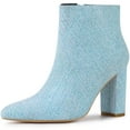 thumbnail image 1 of Botines De Tobillo Tacón Grueso Con Punta Puntiaguda De Brillo Para Mujer Azul 40, 1 of 7