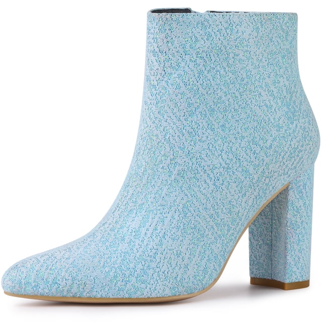 Botines De Tobillo Tacón Grueso Con Punta Puntiaguda De Brillo Para Mujer Azul 40