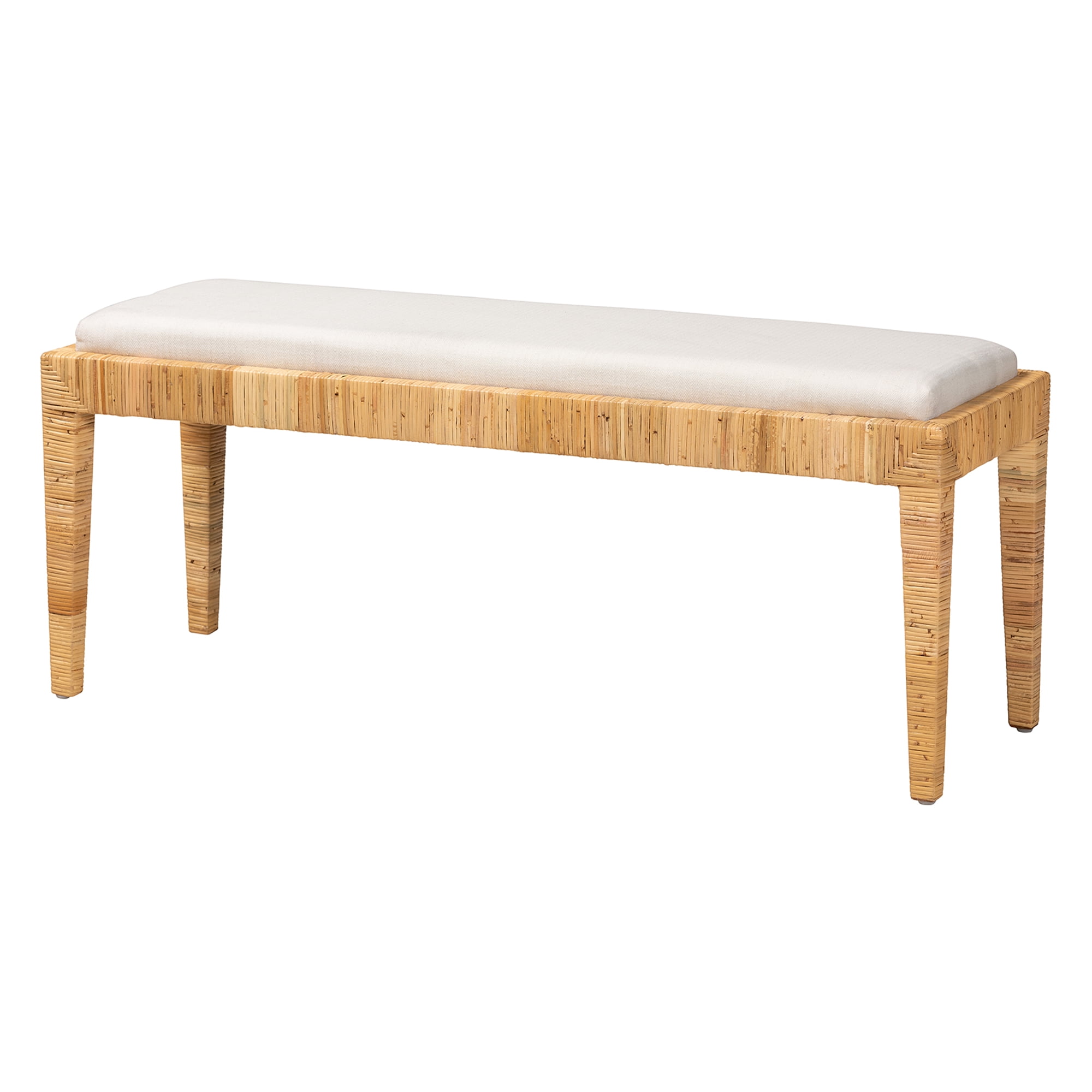 Bali & Pari Sofia Rattan and Mahogany Wood Boho Indoor Bench, Natural Brown