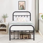 VECELO Twin Size Metal Platform Bed Frame with Headboard and Footboard, No Box Spring Needed, Black