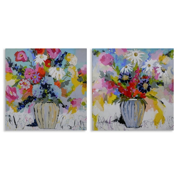 Stupell Industries Vibrant Flower Vase Collection Floral Painting Wrapped Canvas Canvas Art Print Wall Art, 17 x 17, Set of 2