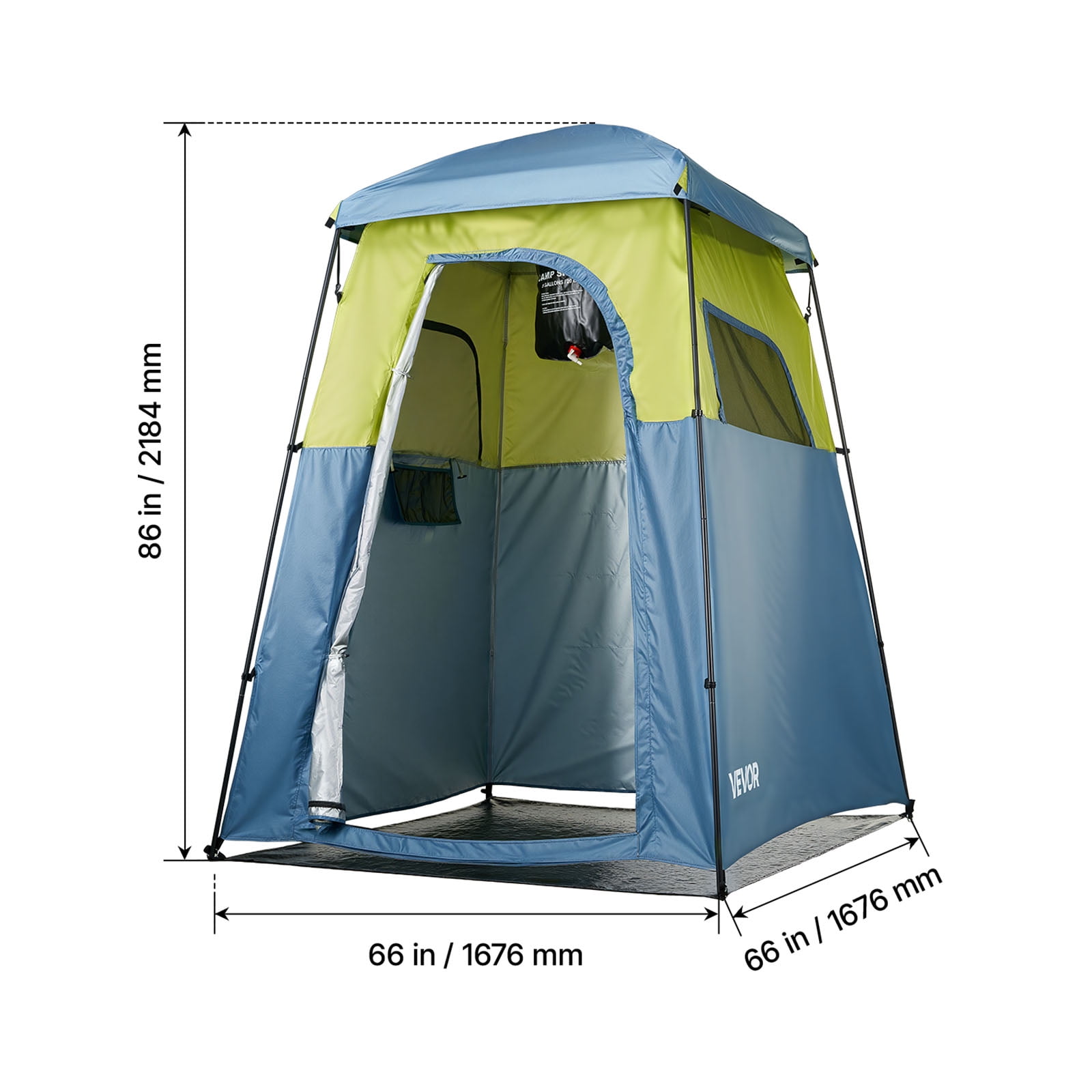 VEVOR Camping Shower Tent, 1 Room, Portable Privacy Tent Changing Room with Shower Bag, Ground Stakes, Ropes, Carry Bag, and Support Poles, 150D Oxford Fabric with Silver Coating, for Camping