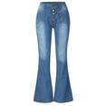 thumbnail image 5 of Karymi Women's Pants High Waist Multi Button Flare Jeans, Button Fly Belt Loops Full Length Bootcut Denim Trousers, Square Patch Front Pockets Jean Shorts, 5 of 6