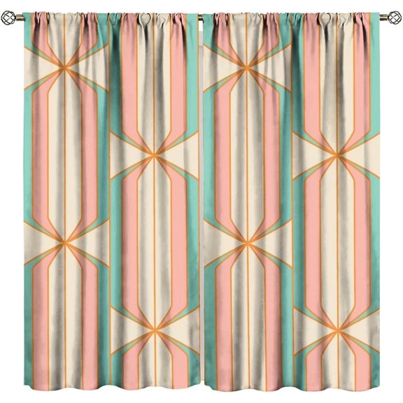 Mid Century Curtain Modern Style Pink Geometry Pattern Print Decor Rod Pocket Window Drapes for Bedroom Living Room 42"W x 63"L (Pack of 2)