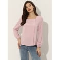 thumbnail image 3 of Blusa informal de manga larga con cuello cuadrado y pliegues en la parte delantera para mujer Rosa S, 3 of 6