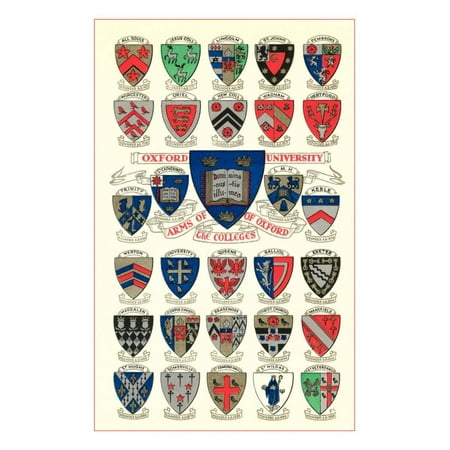 Coat Of Arms Art - Coats of Arms of the Colleges of Oxford University Print Wall Art