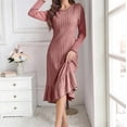 thumbnail image 5 of Bxsruta Womens Long Sleeve Midi Dress Ribbed Crew Neck Casual Pleated Dresses for Women, 5 of 6