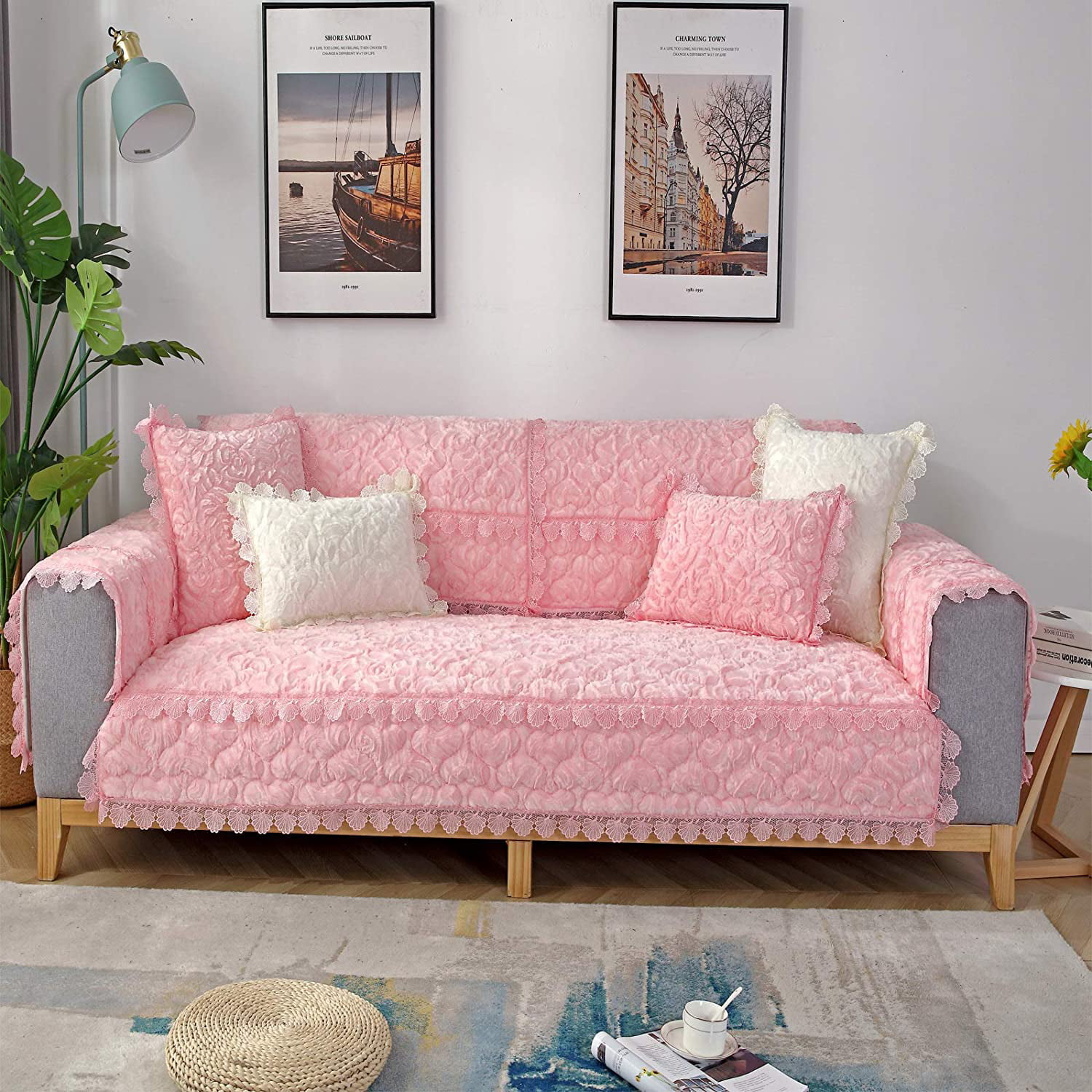 Sectional Couch Cover Furry Sofa Slipcover Rose Velvet Couch