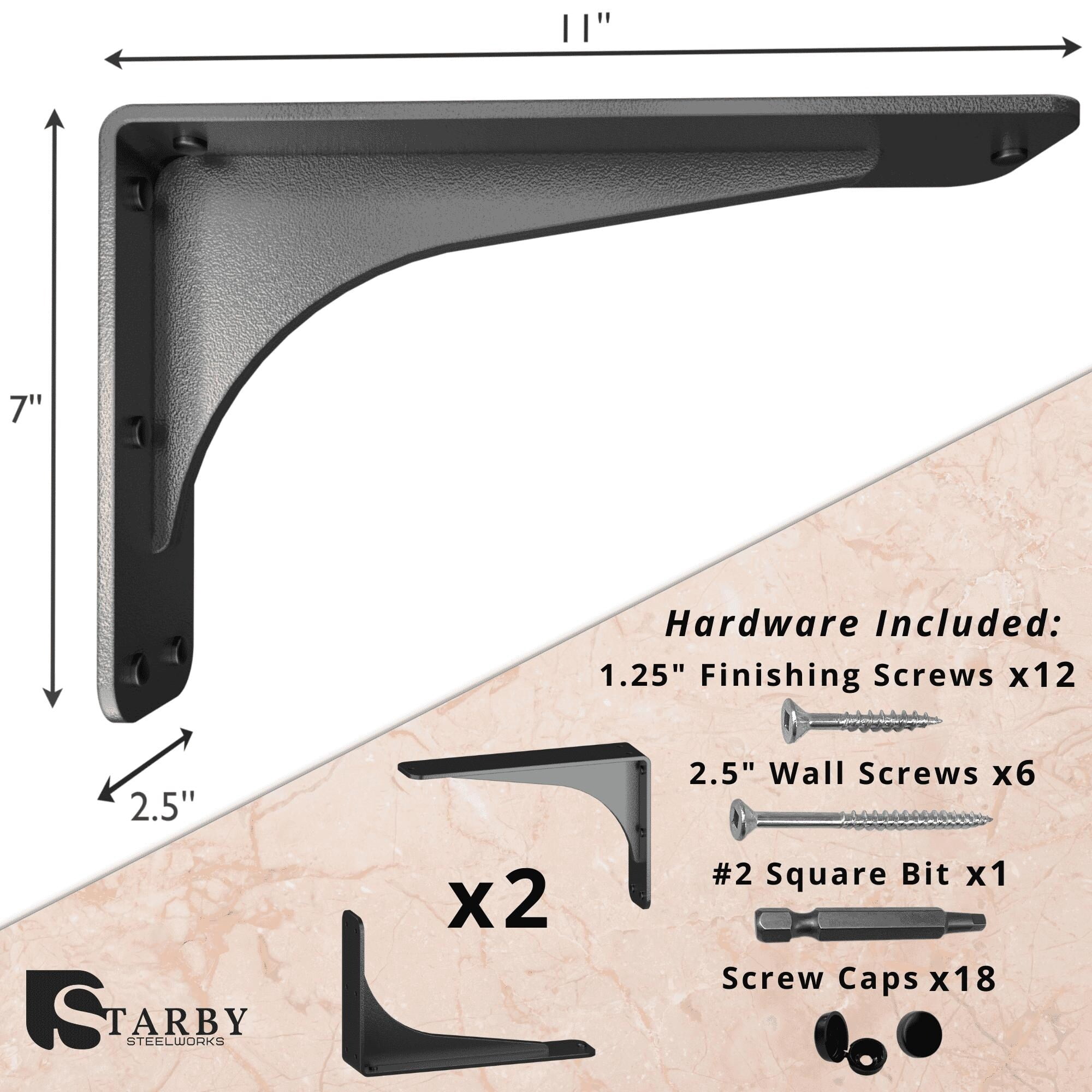 Gladiator Solid Heavy Duty Welded 500 Lb Low Profile Granite Countertop Support Shelf Brackets Floating Shelf Discrete Slim 500 LB Capacity (2 Pack) (7" x 11" x 2.5")
