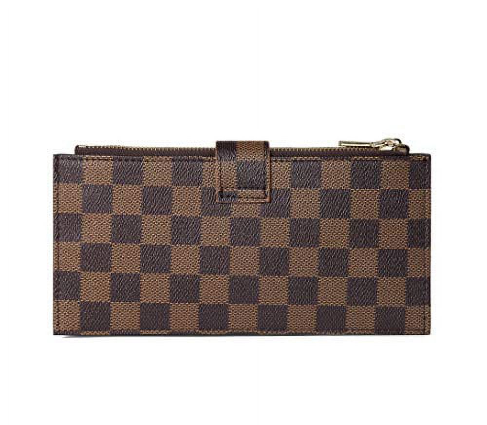 Daisy Rose Checkered Multi Card Wallet Clutch - RFID Blocking Organizer Card Holder with Zipper Pockets - Brown - image 2 of 7