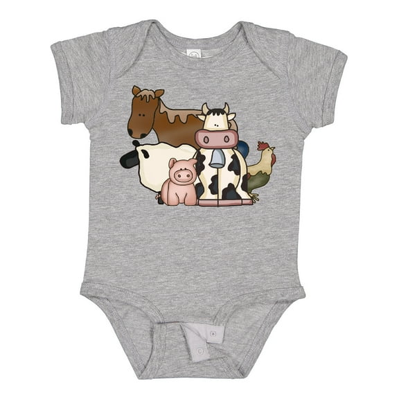 Inktastic Cute Horse, Sheep, Cow, Pig, and Rooster Farm Animals Boys or Girls Baby Bodysuit