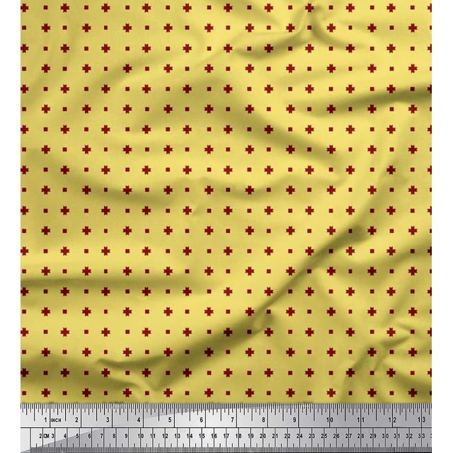 Soimoi Rayon Fabric Square & Plus Sign Shirting Print Fabric by Yard 56 Inch Wide