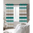 thumbnail image 3 of Teal Brown Striped Blackout Curtains, Light Blocking Print Window Curtains, Farmhouse Stripes Simple Art Thermal Insulated Window Drapes for Living Room Kitchen Cafe 2 Panels, 55"W x 39"L, 3 of 9