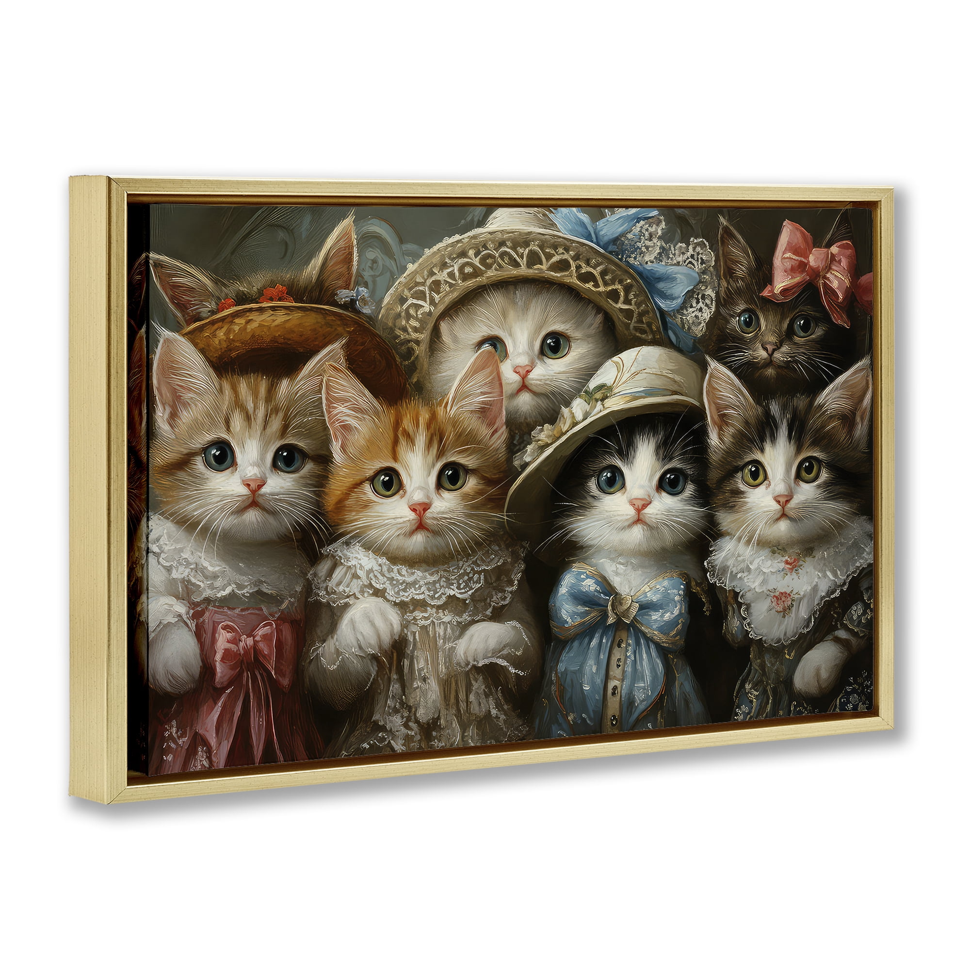Stupell Industries Fashionable Vintage Cats Gold Framed Floater Canvas Wall Art, design by The Wands Want