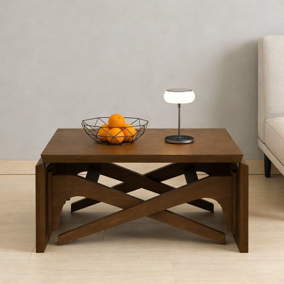 WanKaMom Foldable Coffee Table, Folding Floor Table, Solid Wood Coffee Table, Transformer Tables, Variable Height & Expandable Surface