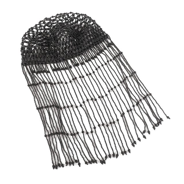 Tocado con borlas y perlas, accesorio para el cabello de los años 20 para bailes de graduación en discotecas. Negro