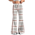 thumbnail image 2 of Women's Fashion Loose Drawstring Waist Plaid Printed Casual Sports Flared Pants, Elastic Joggers Sweatpants, Stylish Yoga Pants for Women,Light Gray,L, 2 of 8
