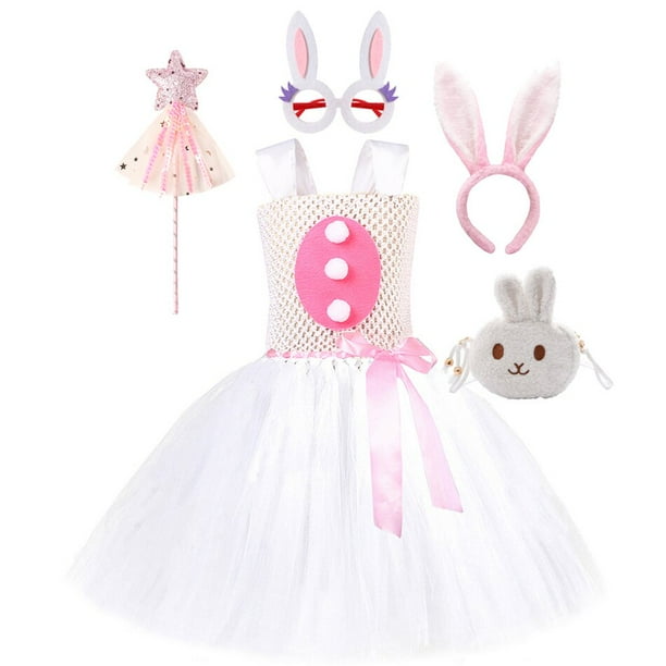 Vestido tutú de conejito rosa de Pascua para niñas pequeñas, disfraces de Cosplay de conejo blanco para niñas pequeñas, traje de tul para fiesta de cumpleaños, ropa 8-9T Gao Jinjia LED