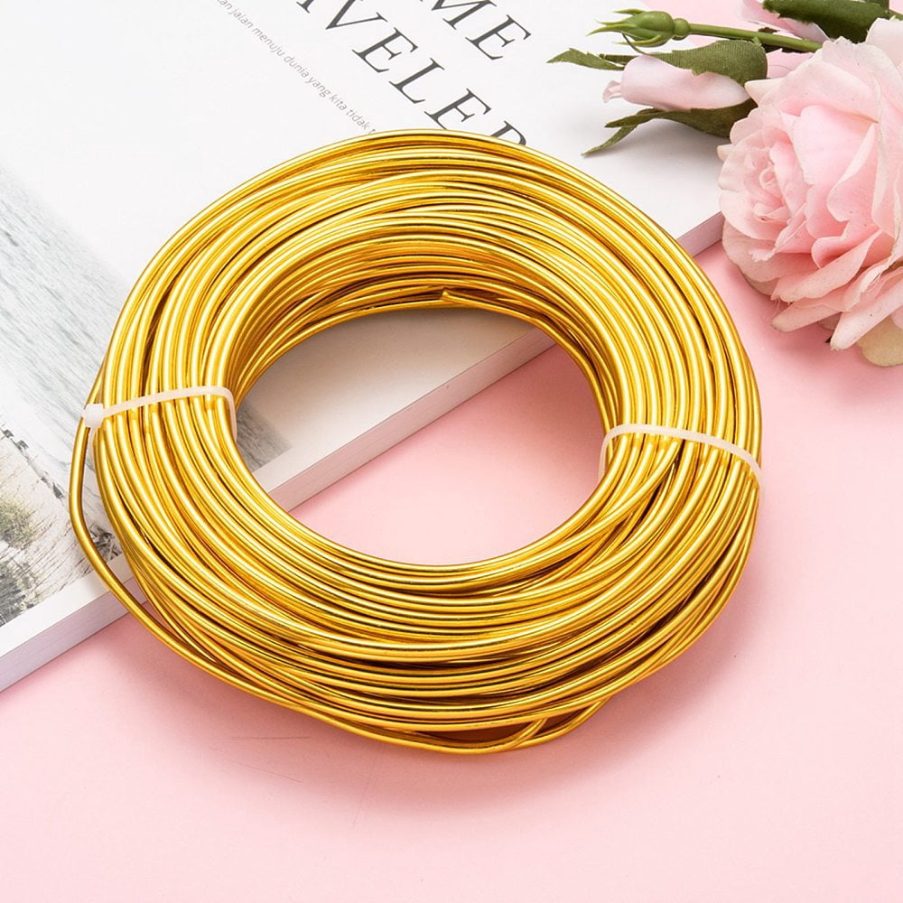 500gs Round Anodized Aluminum Wire Bendable Metal Craft Wire for DIY Jewelry Craft Making Gold 9 Gauge 3.0mm 25m/500g(82 Feet/500g)