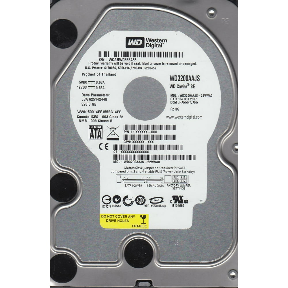 WD3200AAJS-22VWA0, DCM HANNHTJAHN, Western Digital 320GB SATA 3.5 Hard ...