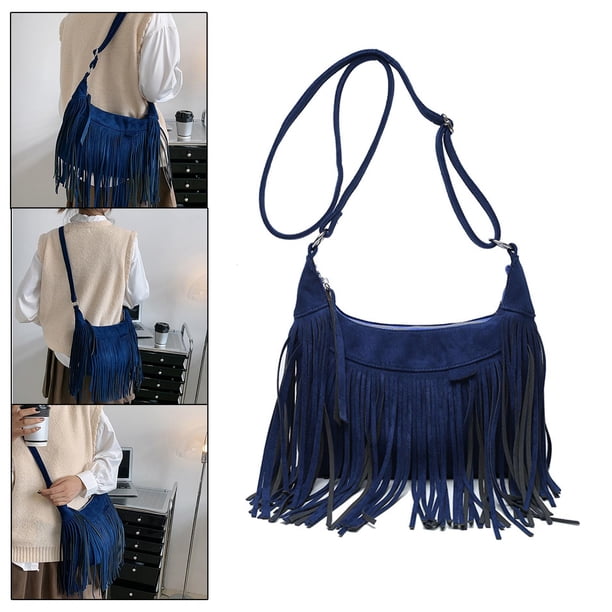 Bolso de Hombro Macarena con Borlas Estilo Retro Azul