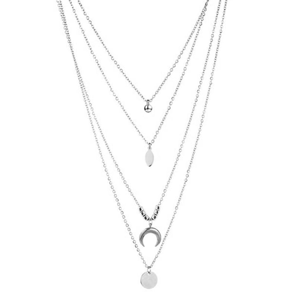 Collar En Capas Para Mujer, Collar De Luna, Colgante De Tarjeta, Cadena De Plata, Joyería, Collar Multicapa Con Disco De Luna, Regalo De Cumpleaños Eigraketly AP007542-02