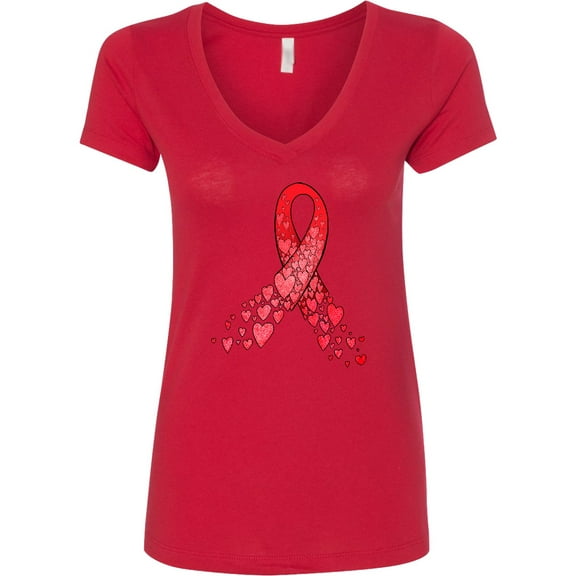 Inktastic Heart Health Awareness Red Ribbon Made of Hearts Women's V-Neck T-Shirt