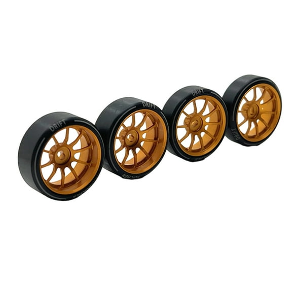 Wweixi 4pcs/set 27mm Drift Tire Metal Wheel Rim Compatible With 1/28 Wltoys K969 Metal Upgrade Two Wide Two Narrow Outer gold 1Set