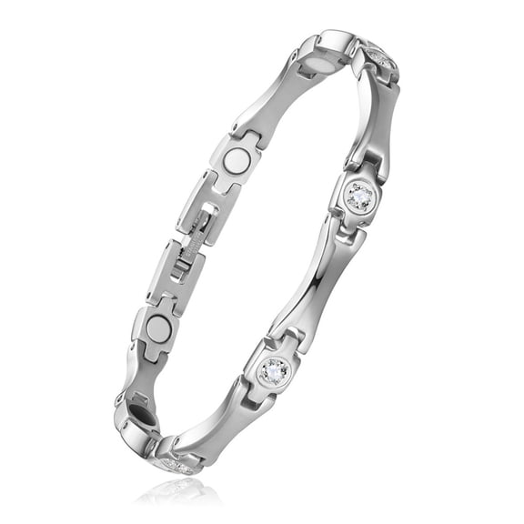 Stainless Steel Panther Chain Watch Band Bracelets with Rhinestone and Watch Band Clasps Stainless Steel Color Crystal 7-1/2 inch(19cm)